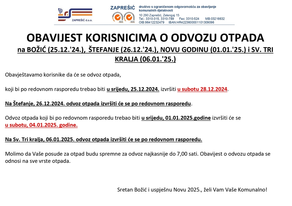 odvoz otpada bozic